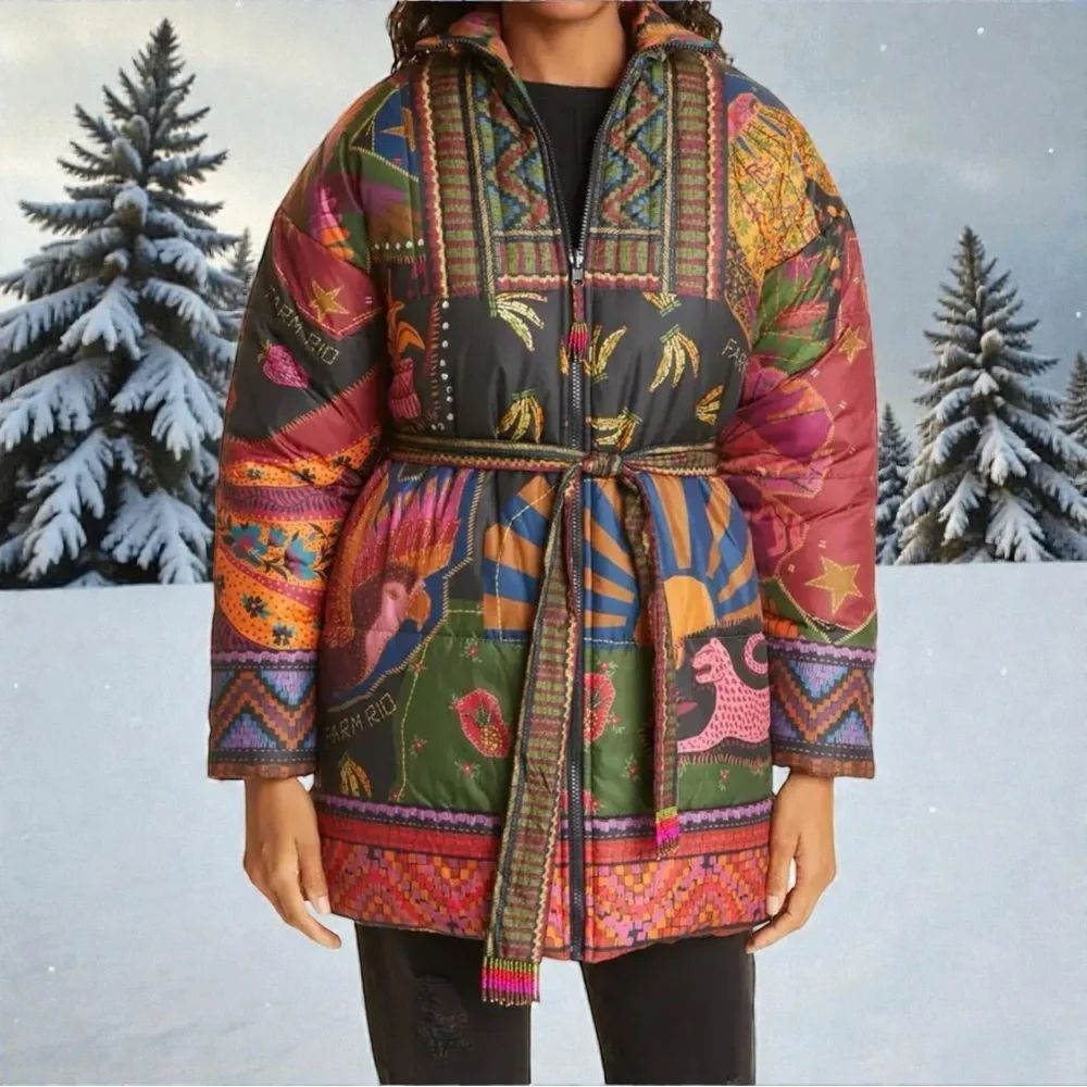NWT FARM RIO Crazy Mix Reversible Puffer Jacket L